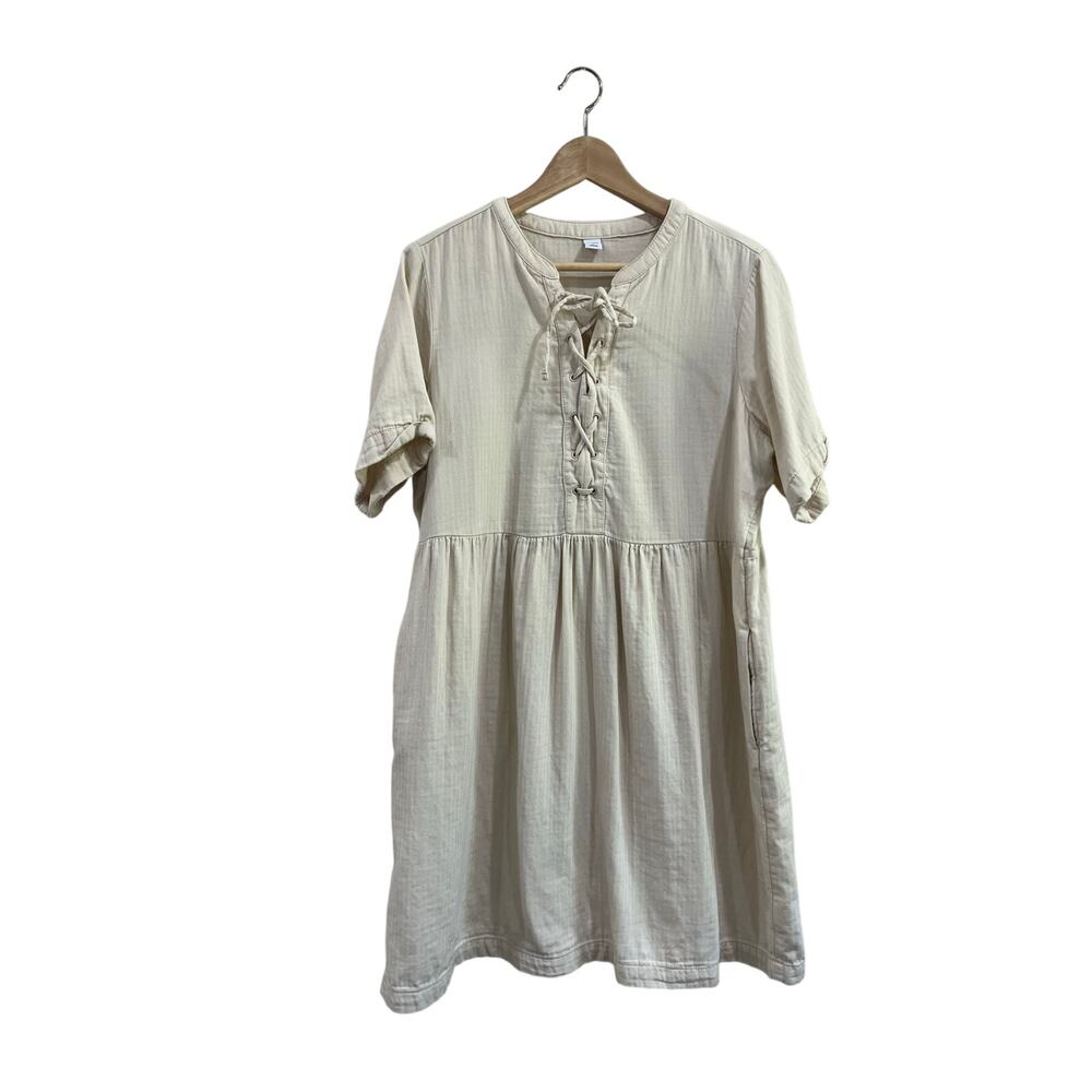 Old Navy Beige Cotton Utility Tie Front Cottagecore Mini Dress XL
